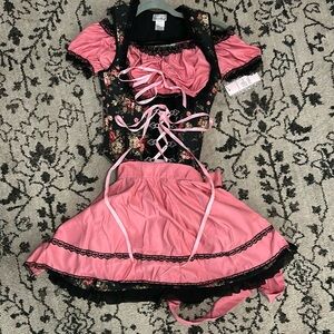 Traditional Pink Floral German Dirndl Dress